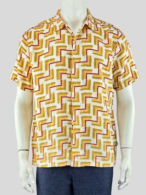 Ted Baker Men's Printed Linen Camp Collar Shirt | Size Medium | NWOT